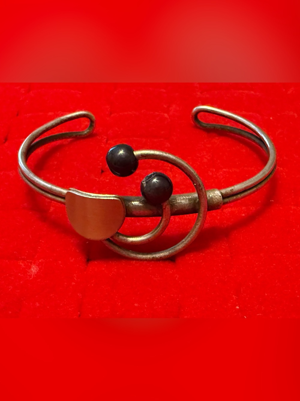 Cristophe Poly Abstract Open Cuff Bracelet in Antique Gold with Black Accents